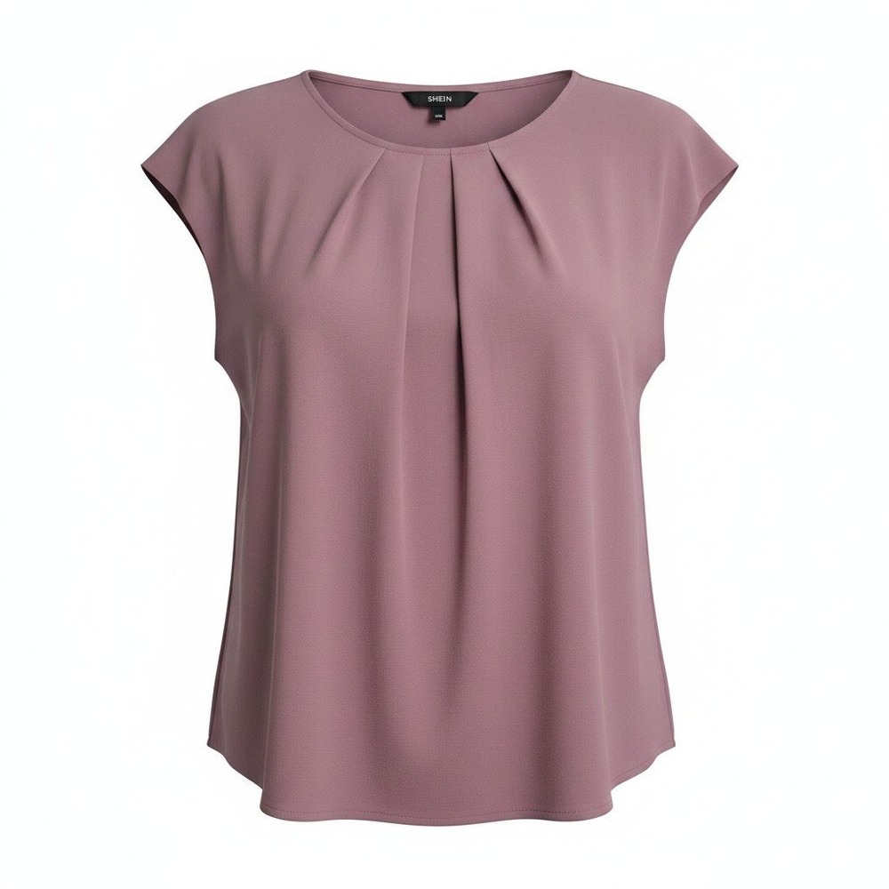 SHEIN Curve Women's 3XL Mauve Pink Pleated Front Cap Sleeve Blouse Top Y2K Woven